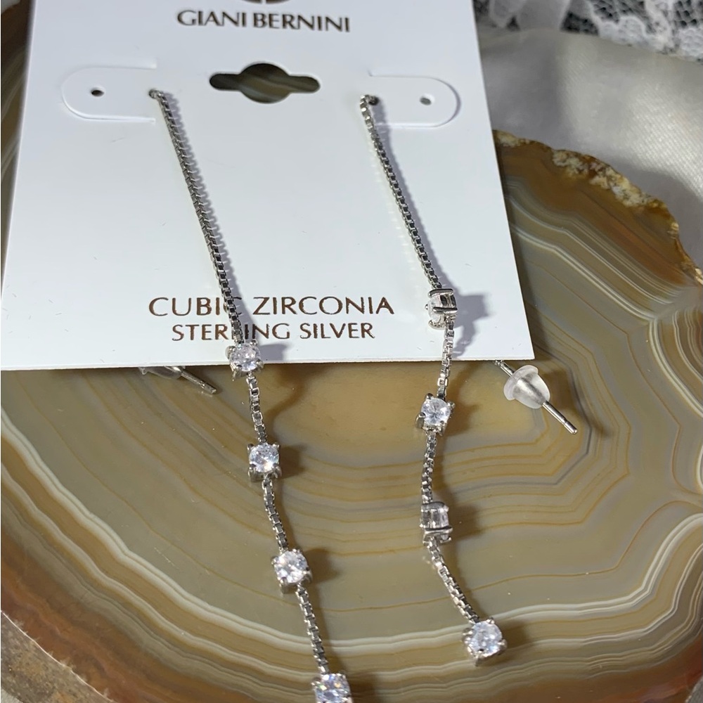 STERLING SILVER GIANI BERNINI CZ THREADER EARRINGS NEW - Picture 2 of 4